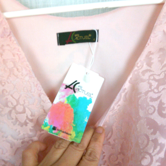 🍩 Devore Pattern Midi Flared Dress Peach - Picture 5 of 8